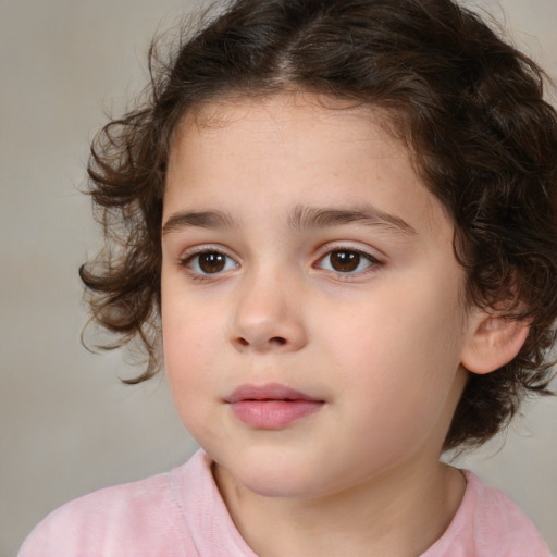 Neutral white child female with medium  brown hair and brown eyes