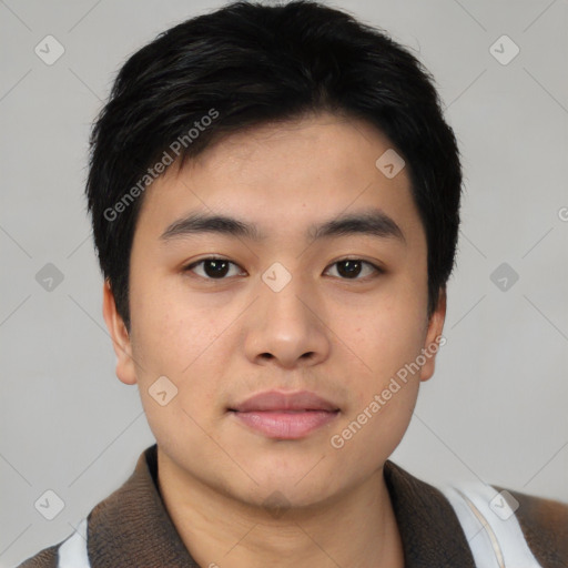 Neutral asian young-adult male with short  black hair and brown eyes