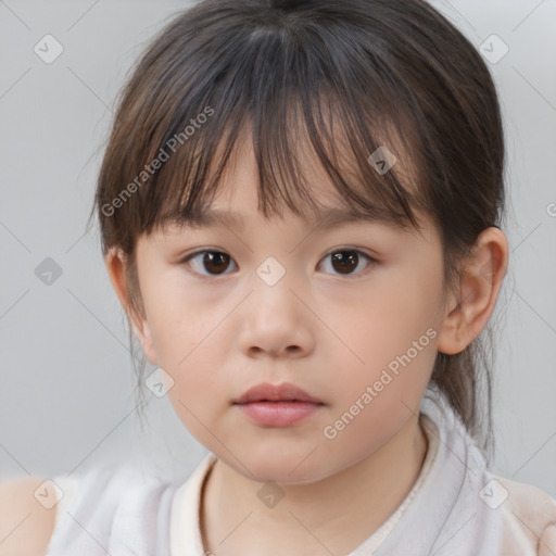 Neutral white child female with medium  brown hair and brown eyes