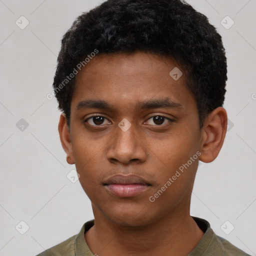 Neutral black young-adult male with short  brown hair and brown eyes