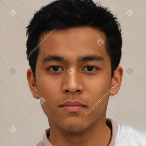 Neutral asian young-adult male with short  black hair and brown eyes