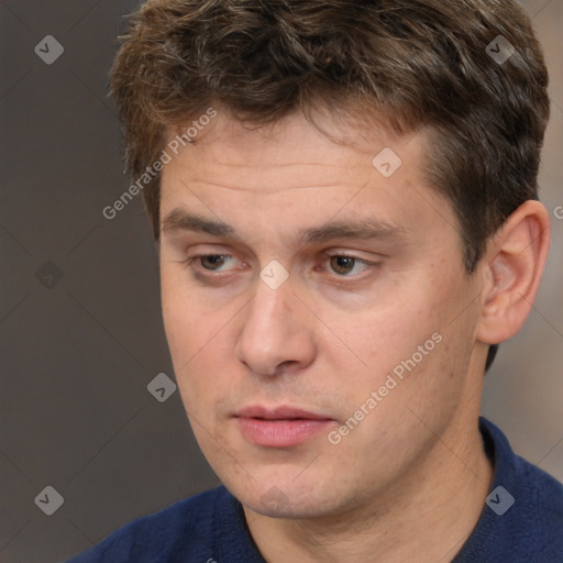 Neutral white adult male with short  brown hair and brown eyes