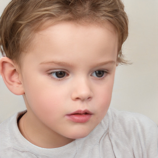 Neutral white child female with short  brown hair and brown eyes