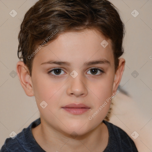 Neutral white child female with short  brown hair and brown eyes