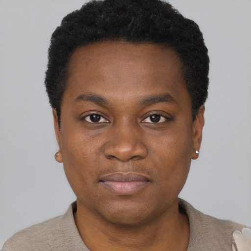Neutral black young-adult male with short  brown hair and brown eyes
