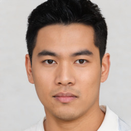 Neutral asian young-adult male with short  black hair and brown eyes