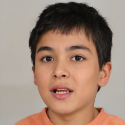 Neutral asian child male with short  brown hair and brown eyes