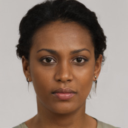 Neutral black young-adult female with short  brown hair and brown eyes