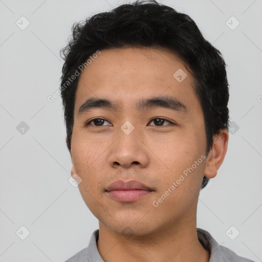 Neutral asian young-adult male with short  black hair and brown eyes