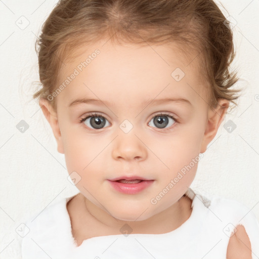 Neutral white child female with short  brown hair and brown eyes