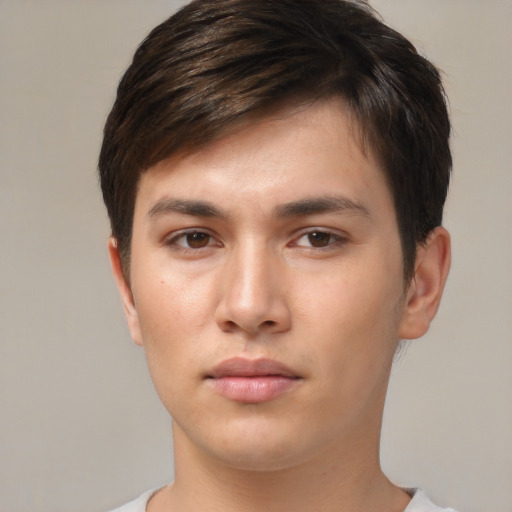 Neutral asian young-adult male with short  brown hair and brown eyes