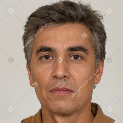 Neutral white adult male with short  brown hair and brown eyes