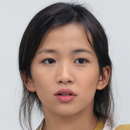 Neutral asian young-adult female with medium  brown hair and brown eyes