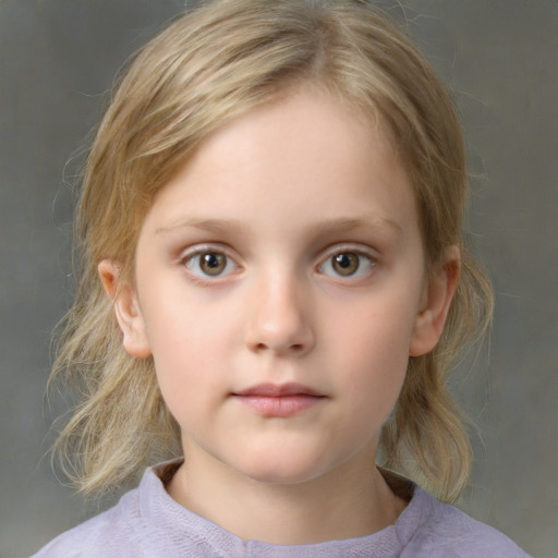 Neutral white child female with medium  brown hair and grey eyes