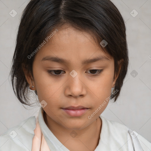 Neutral white child female with medium  brown hair and brown eyes