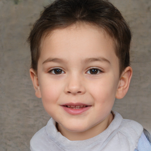 Joyful white child female with short  brown hair and brown eyes