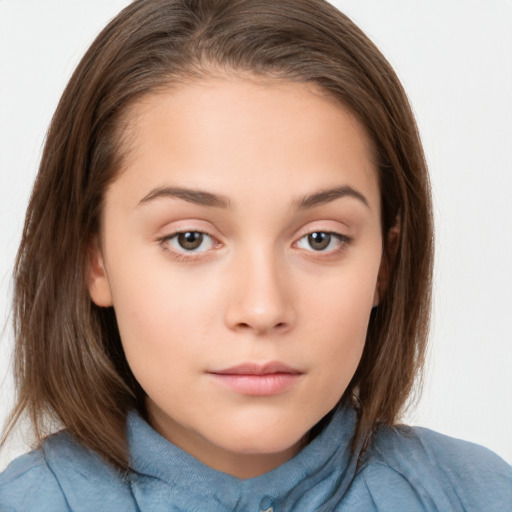 Neutral white child female with medium  brown hair and brown eyes