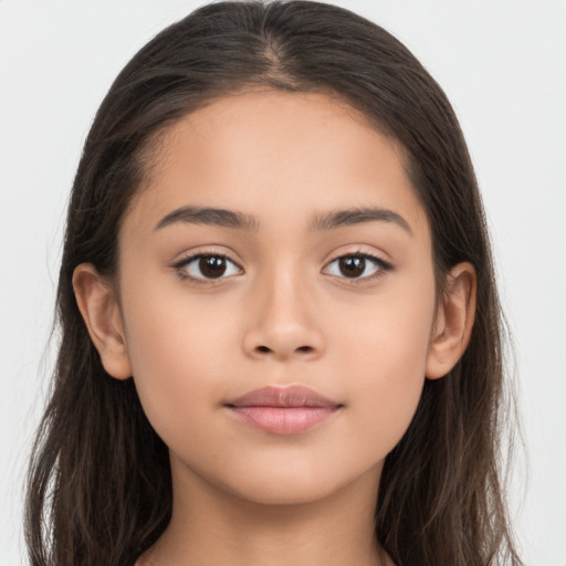 Neutral latino young-adult female with long  brown hair and brown eyes