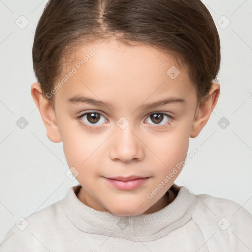 Neutral white child female with short  brown hair and brown eyes