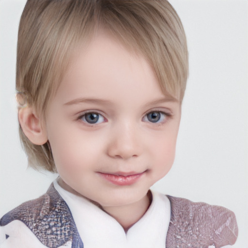 Neutral white child female with medium  brown hair and grey eyes