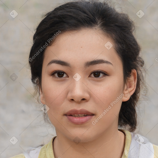 Neutral asian young-adult female with medium  brown hair and brown eyes