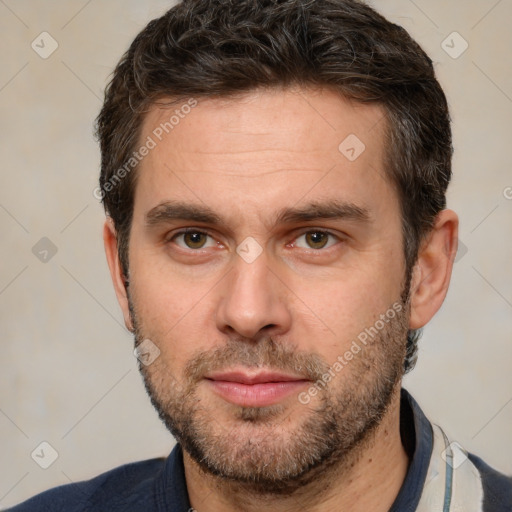 Neutral white adult male with short  brown hair and brown eyes