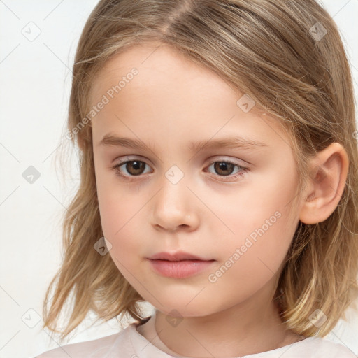 Neutral white child female with medium  brown hair and brown eyes