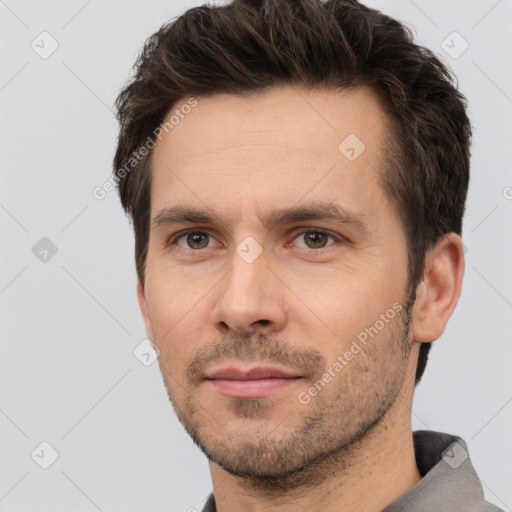 Neutral white adult male with short  brown hair and brown eyes