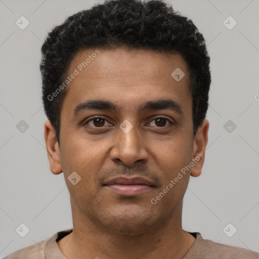 Neutral latino young-adult male with short  brown hair and brown eyes