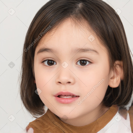 Neutral white child female with medium  brown hair and brown eyes