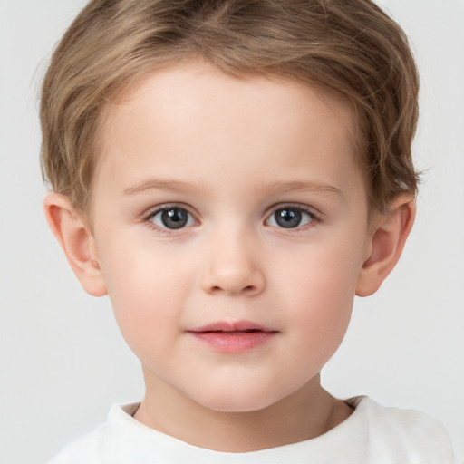 Neutral white child female with short  brown hair and brown eyes