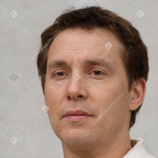 Neutral white adult male with short  brown hair and brown eyes