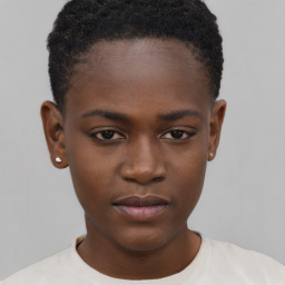 Neutral black young-adult female with short  brown hair and brown eyes