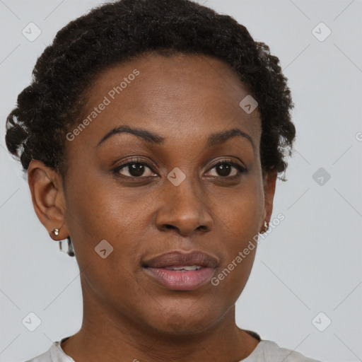 Neutral black young-adult female with short  brown hair and brown eyes