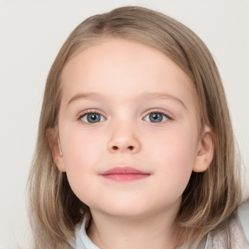 Neutral white child female with medium  brown hair and grey eyes