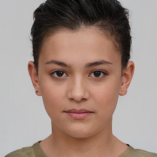 Neutral white child female with short  brown hair and brown eyes