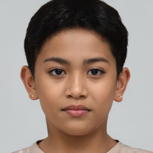 Neutral asian young-adult female with short  black hair and brown eyes