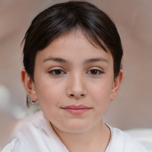 Neutral white child female with medium  brown hair and brown eyes
