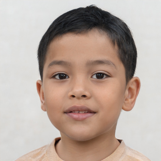 Neutral asian child male with short  brown hair and brown eyes