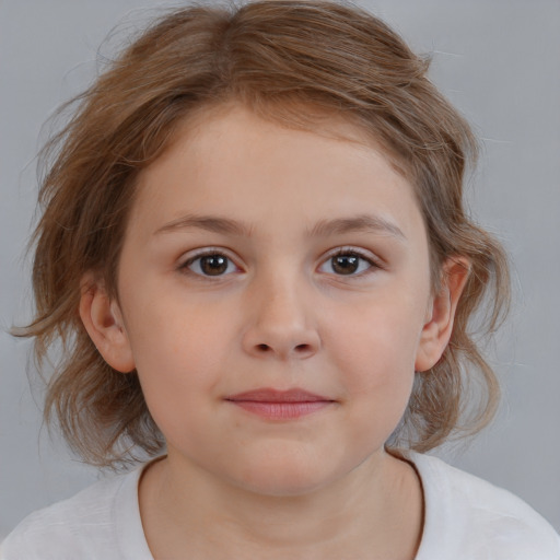 Neutral white child female with medium  brown hair and brown eyes