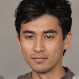 Neutral asian young-adult male with short  black hair and brown eyes