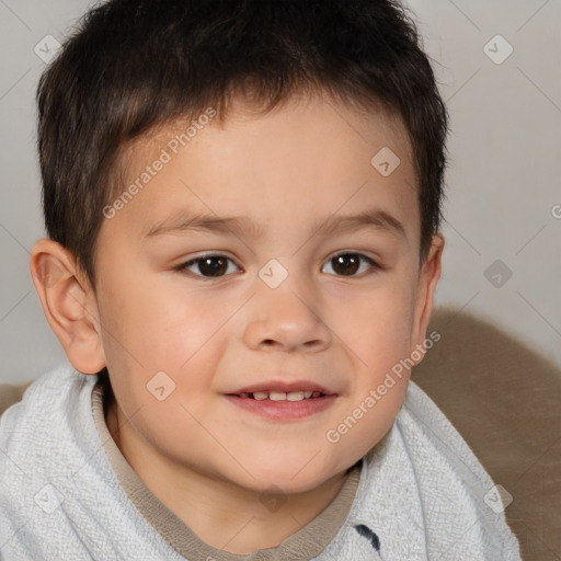 Joyful white child male with short  brown hair and brown eyes