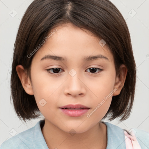 Neutral white child female with medium  brown hair and brown eyes