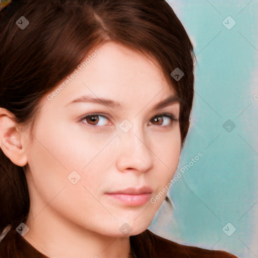 Neutral white young-adult female with short  brown hair and brown eyes