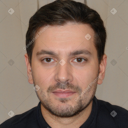 Neutral white adult male with short  brown hair and brown eyes