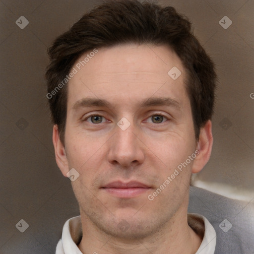 Neutral white adult male with short  brown hair and brown eyes