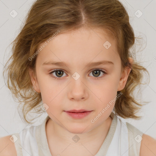 Neutral white child female with medium  brown hair and brown eyes