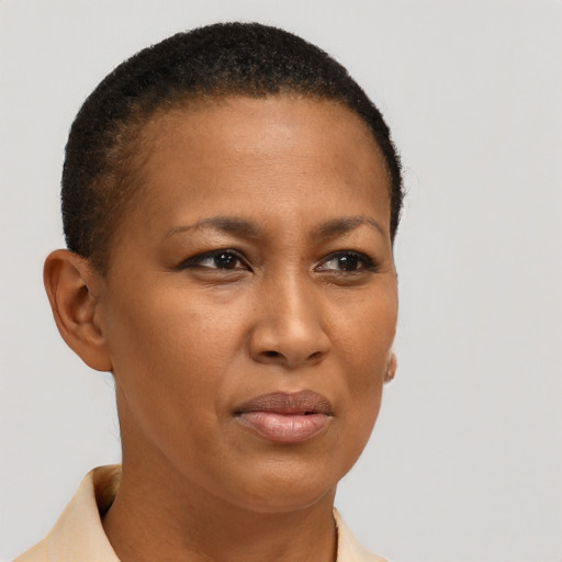 Neutral black young-adult female with short  brown hair and brown eyes