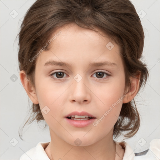 Neutral white child female with medium  brown hair and brown eyes