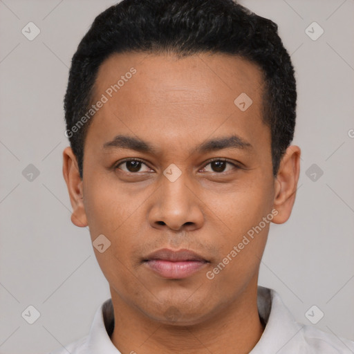 Neutral asian young-adult male with short  black hair and brown eyes